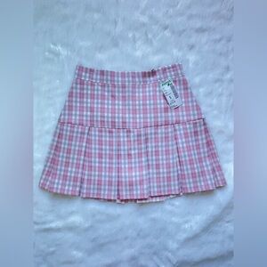 Pink & White Plaid Ruffled Skirt from Papaya